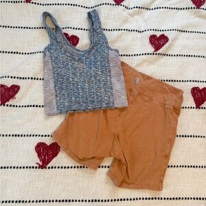 Free People Blue and Tan Tank Top